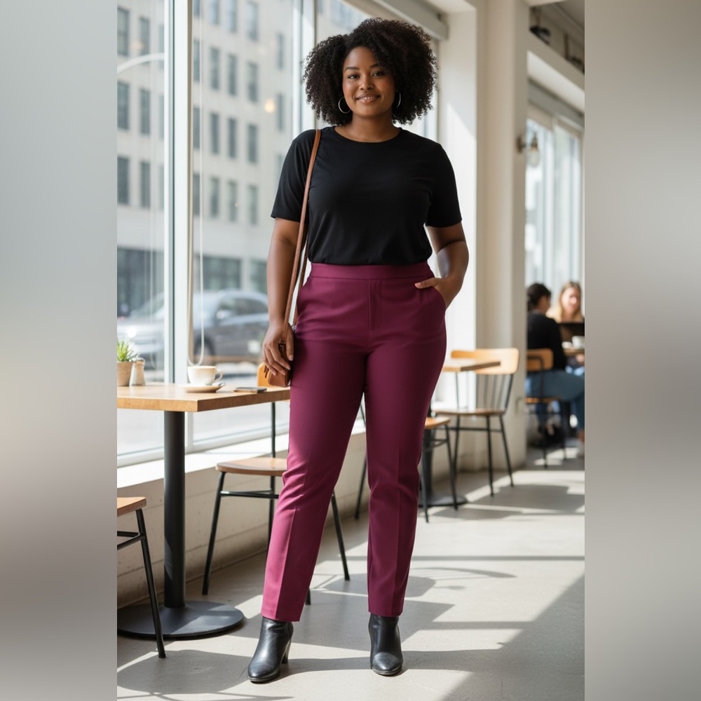 Ann Taylor Slim Ponte Tapered Ankle Pants in Plum